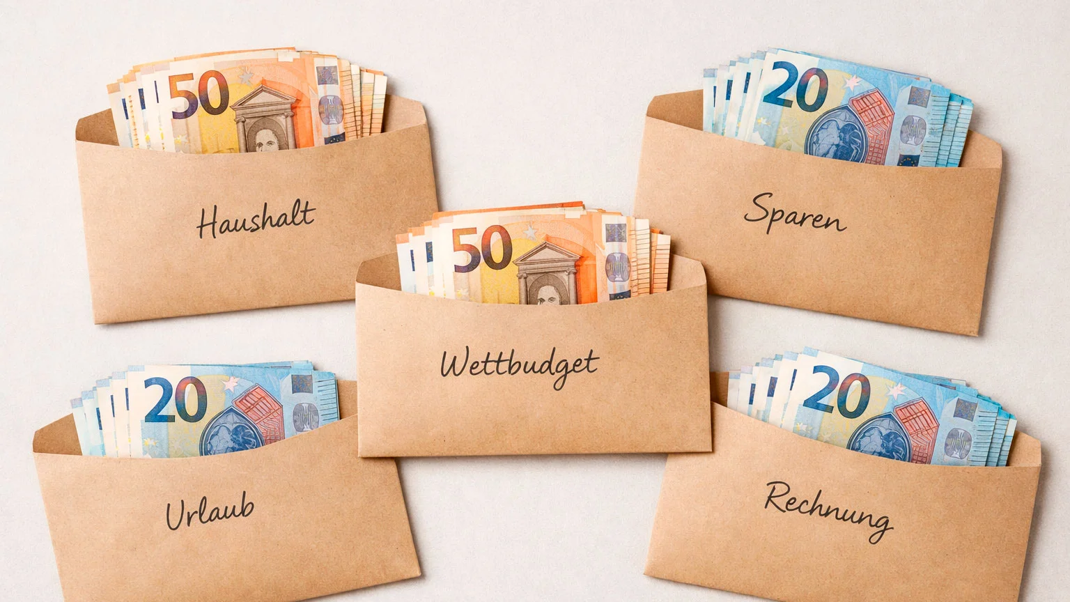 Ordentlich sortierte Euroscheine symbolisieren Budget-Einteilung