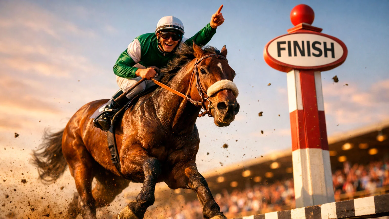 Siegreiches Pferd überquert die Ziellinie bei attraktiver Quote