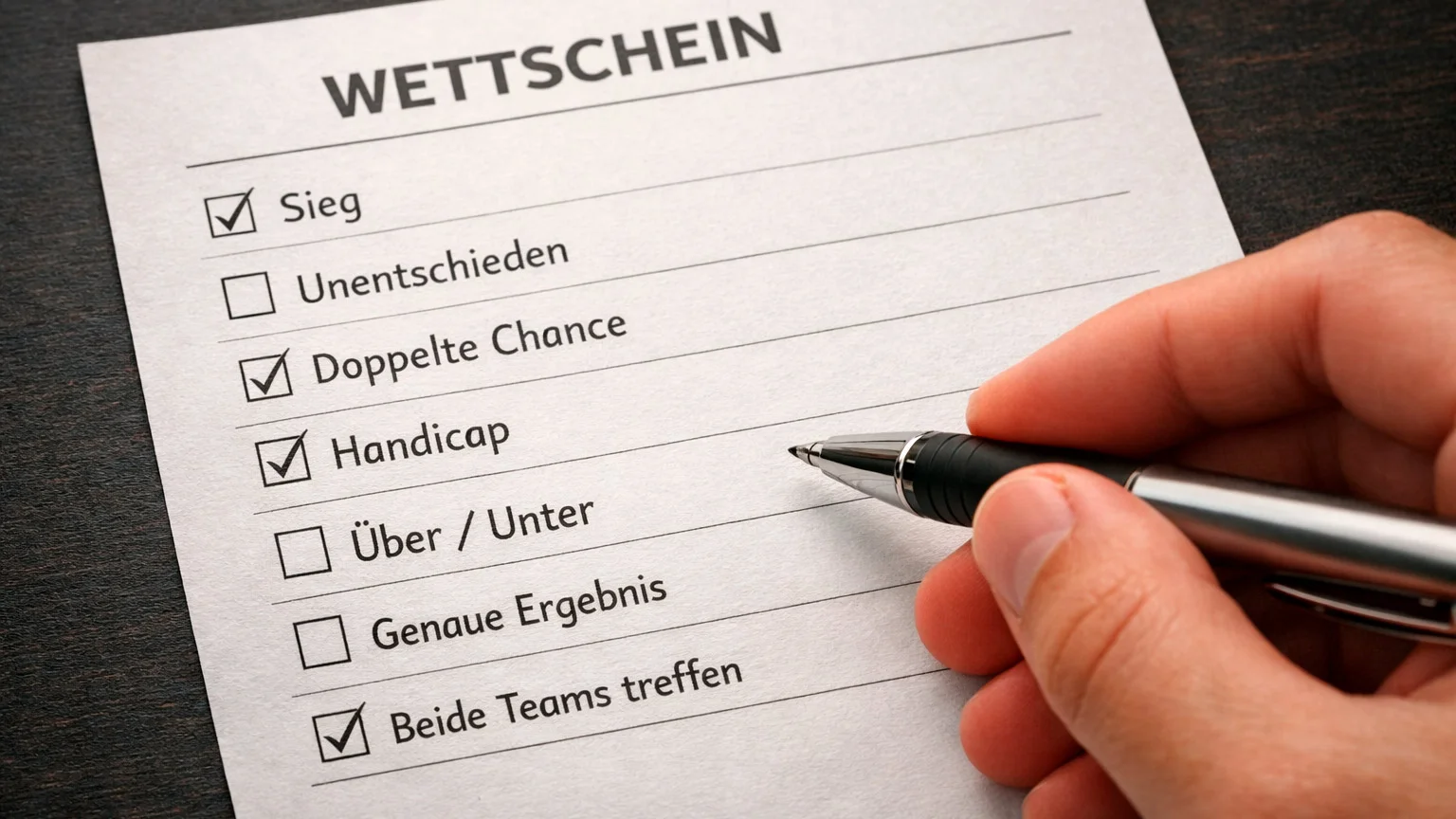 Wettschein mit Sieg- und Platzwette markiert