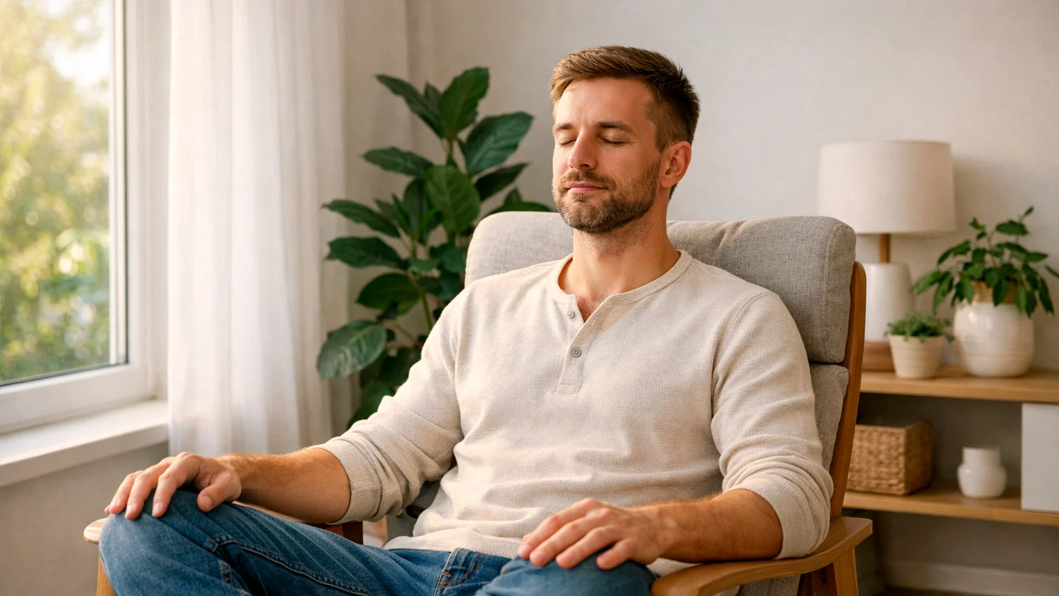 Ruhige Person meditiert vor dem Renntag zur Vorbereitung