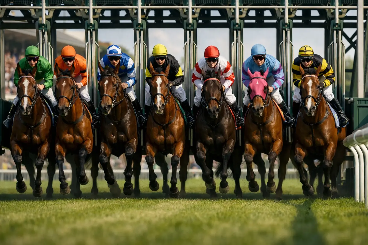 Pferdewetten für Anfänger — Rennbahn mit Starterfeld beim Galopprennen