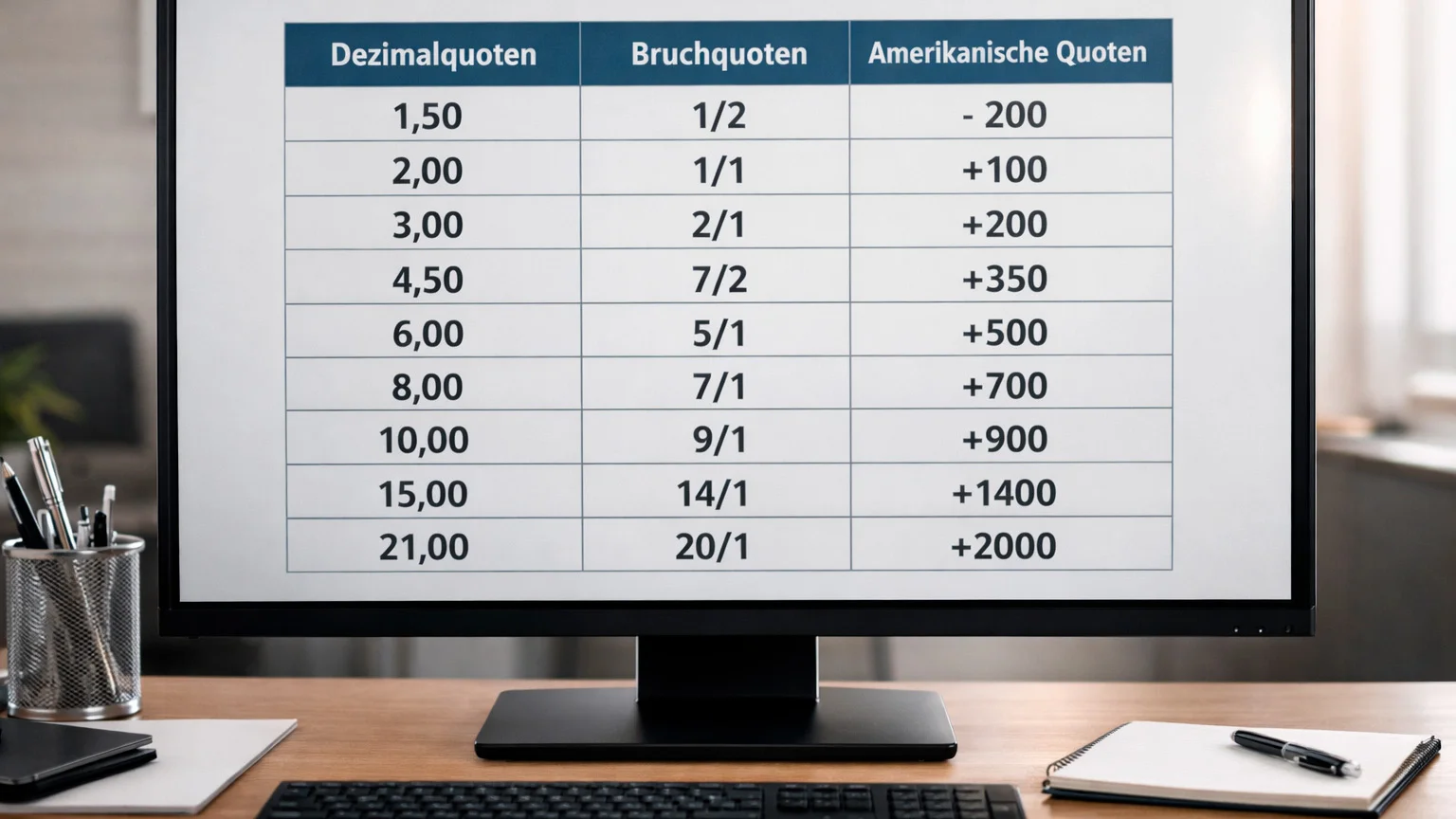 Verschiedene Quotenformate nebeneinander auf einem Bildschirm