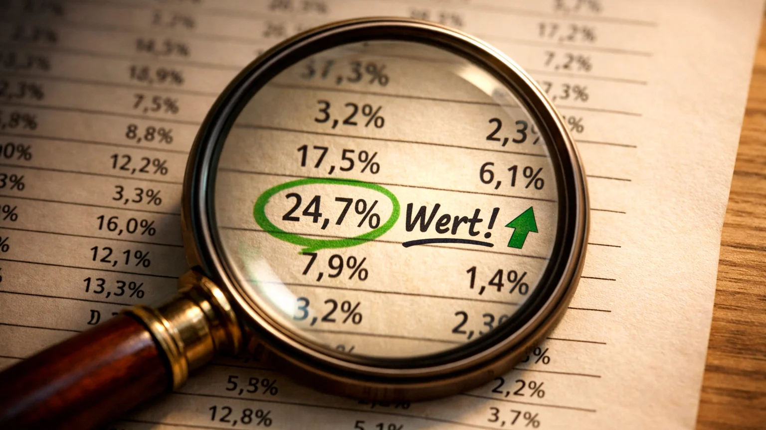 Lupe über Wettquoten symbolisiert Analyse und Suche nach Value