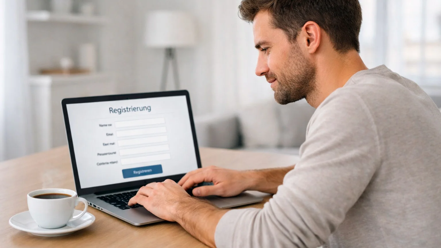 Person registriert sich am Laptop für ein Wettkonto